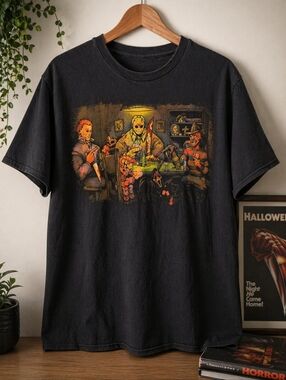Halloween Graphic Horror Movie T-Shirt Slashers Guy Night Poker Game Dark Humor